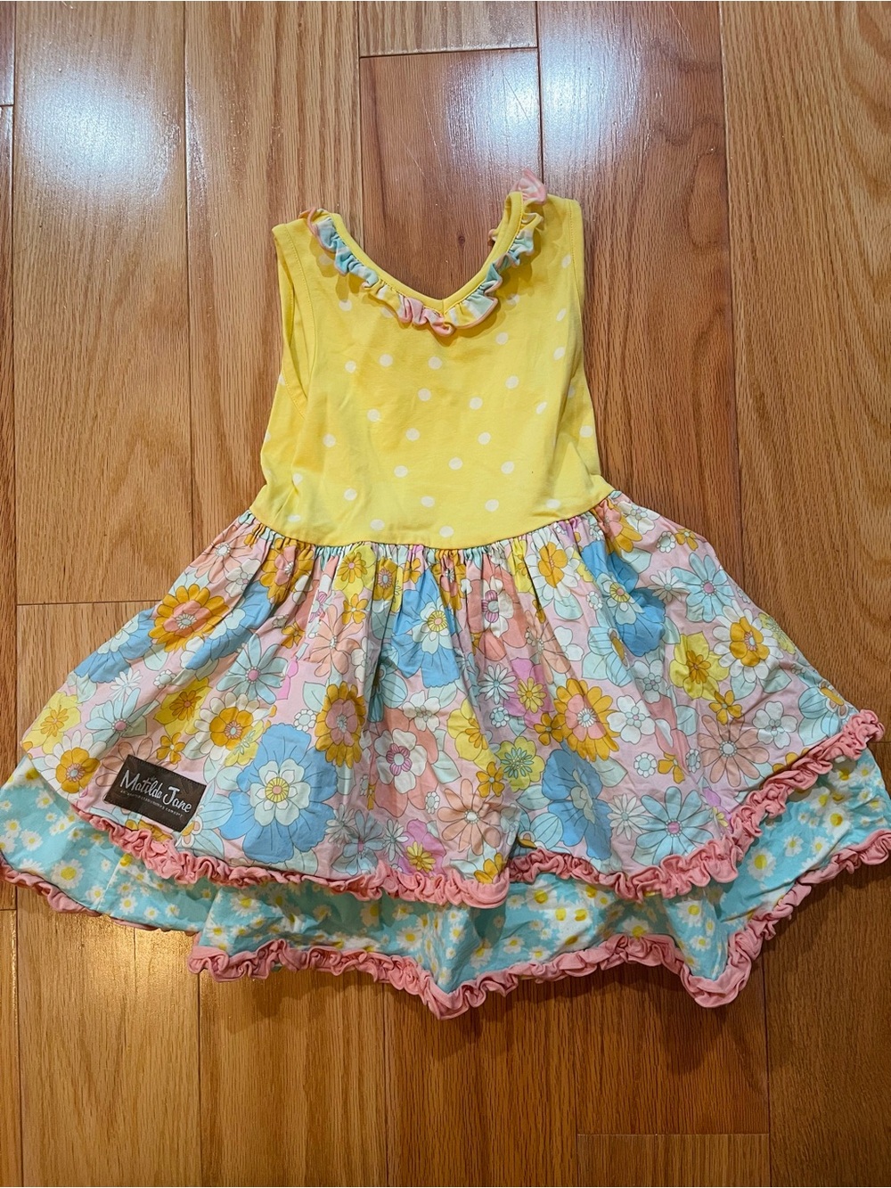 Matilda Jane Yellow Polka Dot Bodice with Pastel Floral Tiered Dress